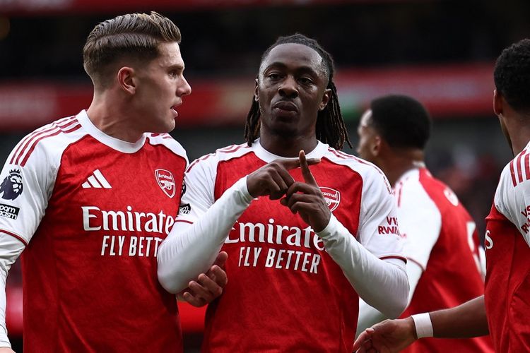 Eberechi Eze merayakan gol tunggal yang memastikan kemenangan Arsenal atas Crystal Palace dalam Liga Inggris 2025-2026 di Stadion Emirates, Minggu (26/10/2025).