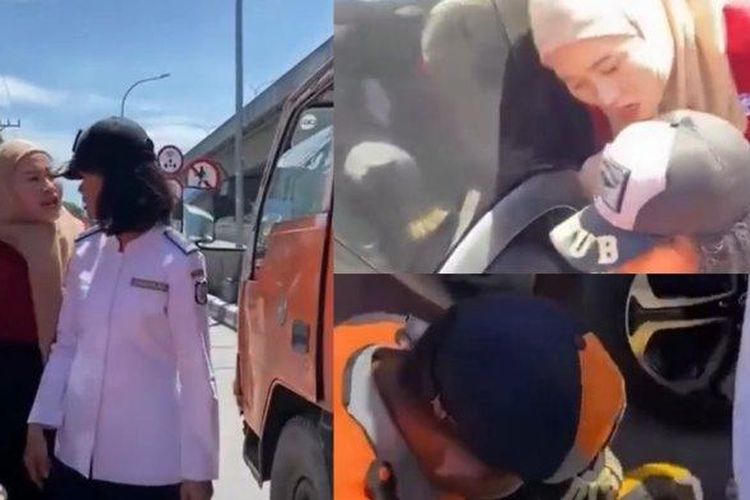 Tangkapan layar seorang perempuan mencak-mencak tidak terima mobilnya digembok petugas Dinas Perhubungan Kota Makassar.