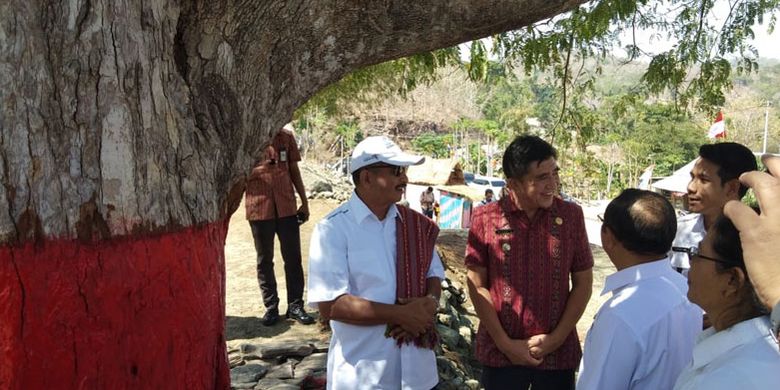 Menteri Pariwisata Arief Yahya menyempatkan diri melihat langsung pohon Asam Jokowi di Desa Tulakadi, Kecamatan Tasifeto Timur, Kabupaten Belu, Nusa Tenggara Timur (NTT), Kamis (4/10/2018). Pada tahun 2014, Presiden Joko Widodo, pernah singgah dan duduk bercerita dengan warga setempat, serta memberikan uang sebanyak Rp 112 juta kepada warga.