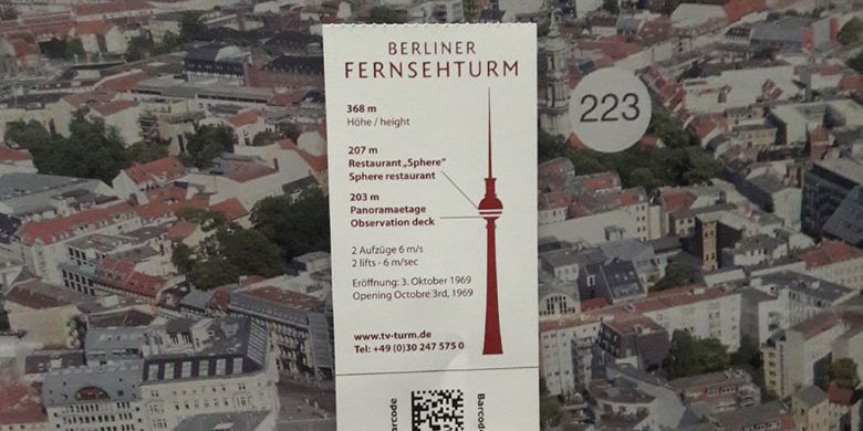 Tiket masuk Menara Televisi Berlin di Jerman, Jumat (22/6/2018).