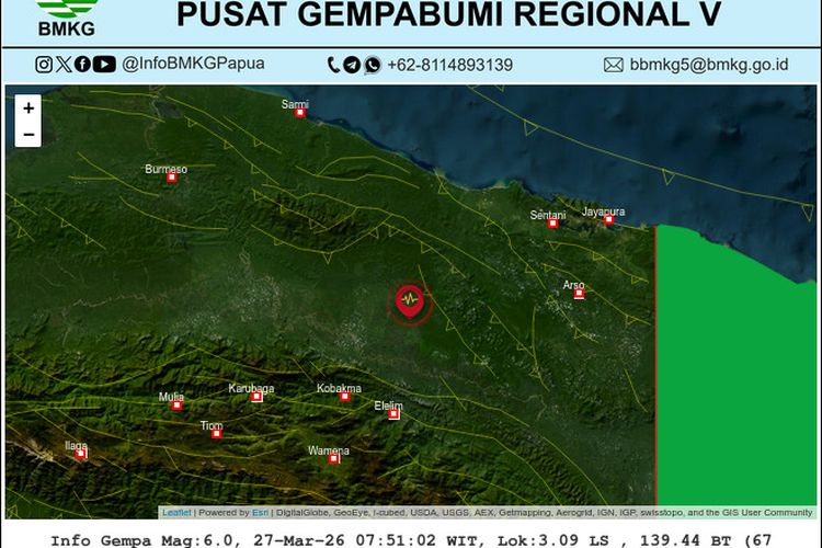 Gempa Bumi Magnitudo 6,2 Guncang Kabupaten Sarmi, Papua