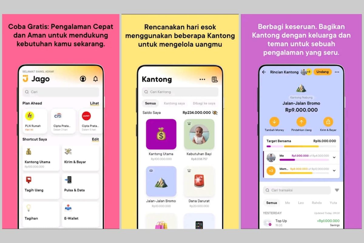 Screenshot tampilan aplikasi Bank Digital, Jago