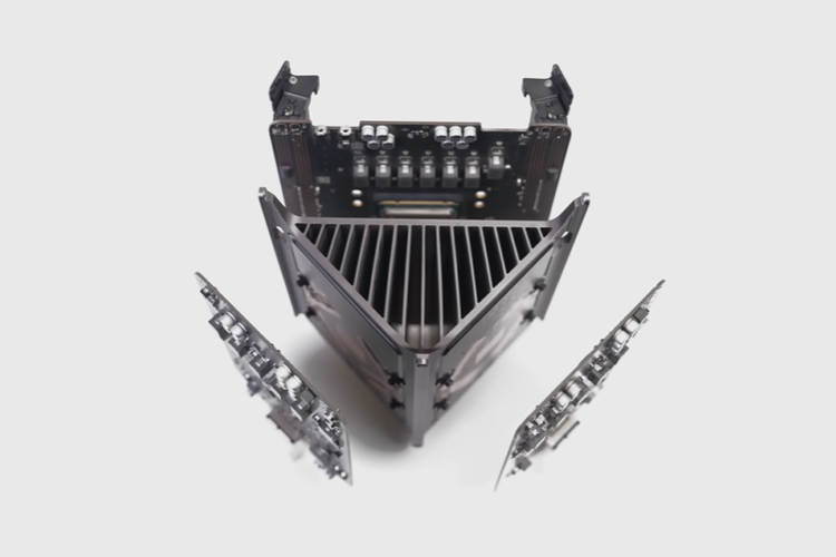 Ilustrasi sistem pendingin dengan kipas pembuangan ke atas yang terinspirasi dari Mac Pro 2013.