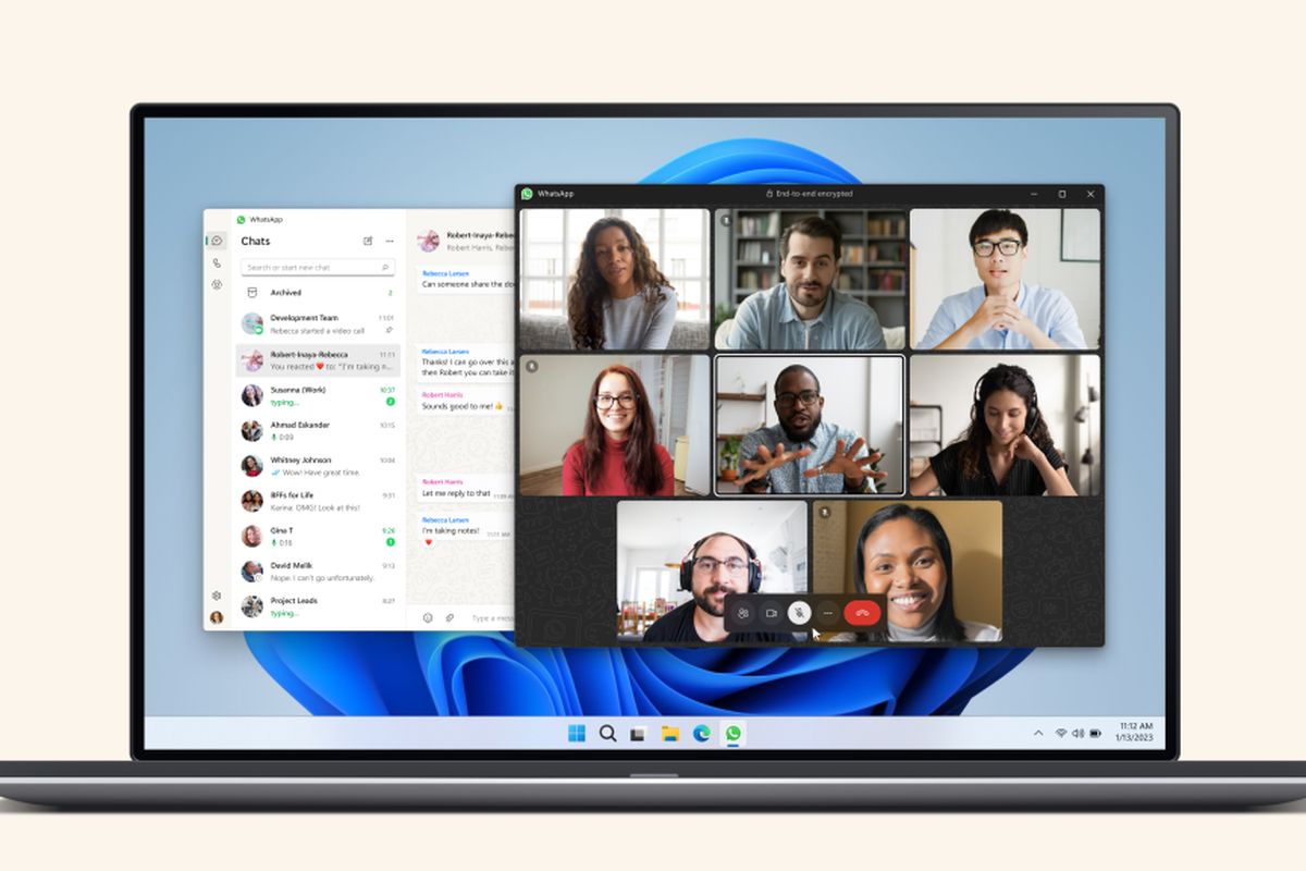 Ilustrasi WhatsApp Desktop yang kini dukung video call 8 orang.