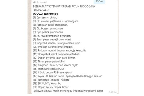 Viral 20 Titik Operasi Patuh 2019 Yogyakarta, Ini Penjelasan Polda DIY