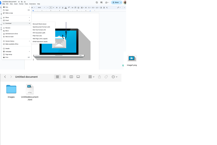 Ilustrasi cara simpan gambar dari Google Docs