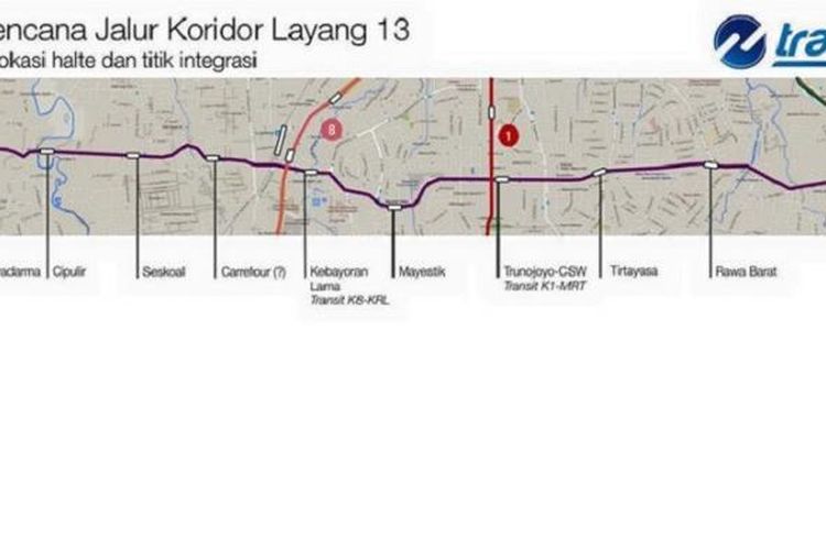 Peta Jalur Trans Jakarta Koridor 13 Kapten Tendean-Ciledug.