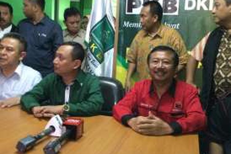 Ketua DPW PKB DKI Jakarta, Hasbiallah Ilyas (kiri) dan Ketua DPD PDI-P DKI Jakarta Bambang DH di kantor DPW PKB DKI Jakarta, Selasa (2/8/2016).