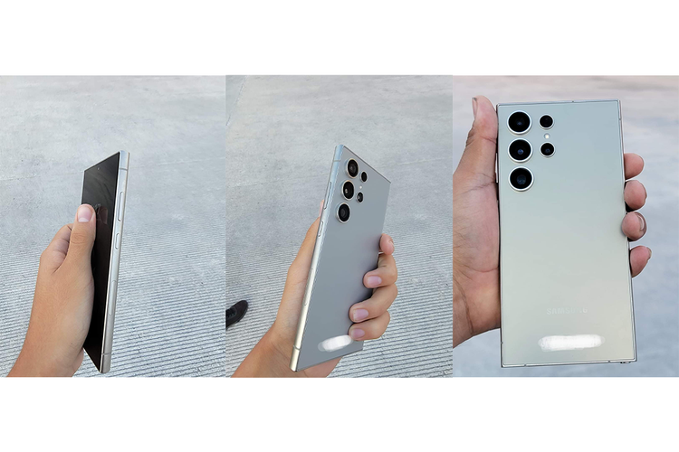 Tiga gambar dari ponsel yang diyakini sebagai Samsung Galaxy S24 Ultra