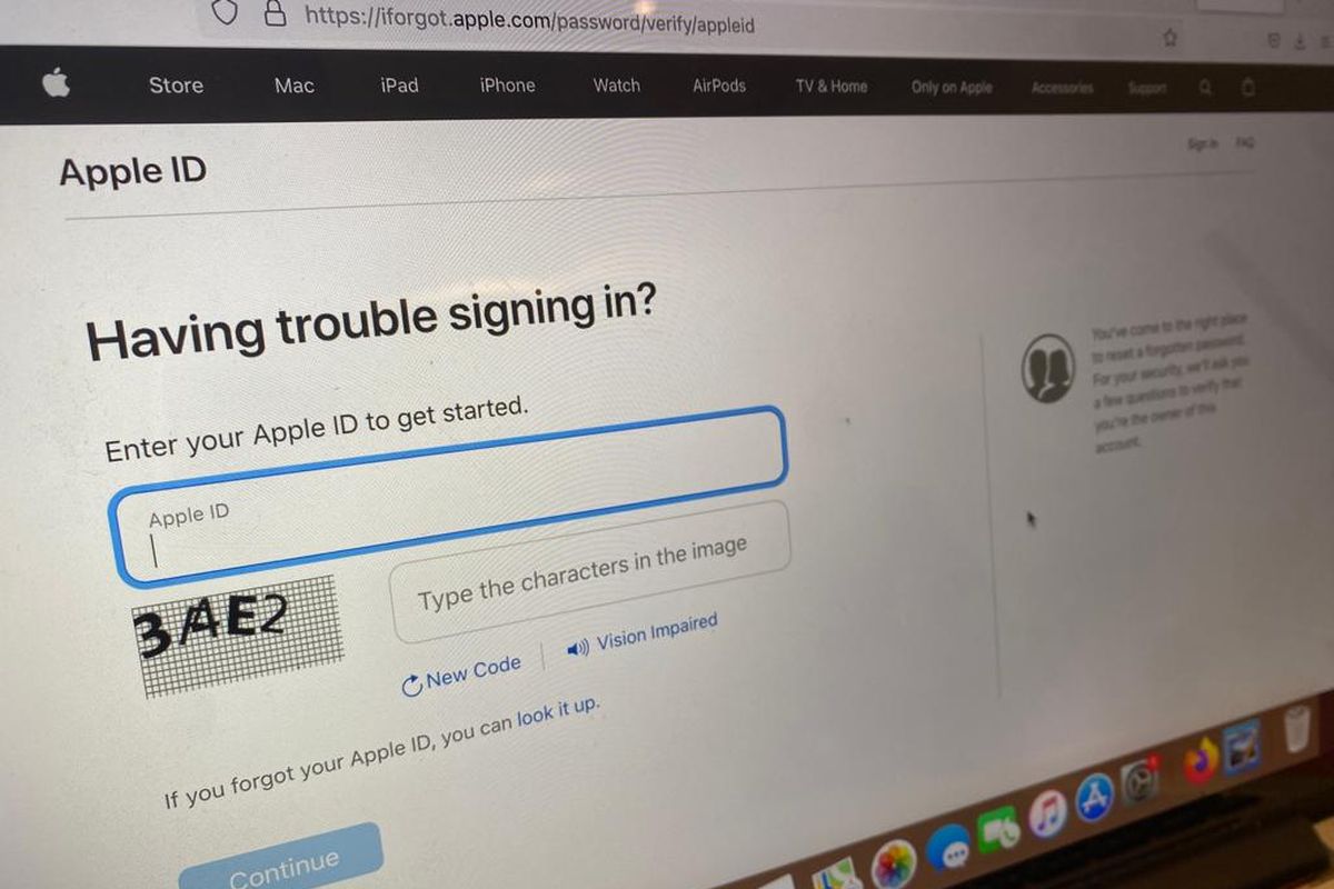 Tampilan website iforgot.apple.com untuk mengganti password Apple ID yang lupa.