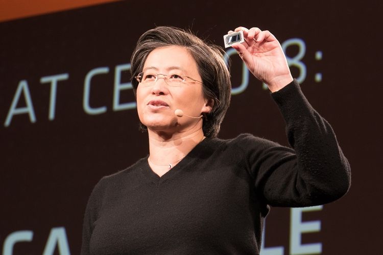 CEO AMD Lisa Su saat memperkenalkan jajaran terbaru produk Ryzen dalam acara AMD Tech Day pada Sabtu (6/2018).