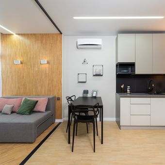 Ilustrasi interior apartemen studio. 