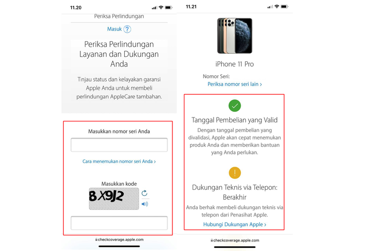 Ilustrasi cara cek garansi iPhone via checkcoverage.apple.com.
