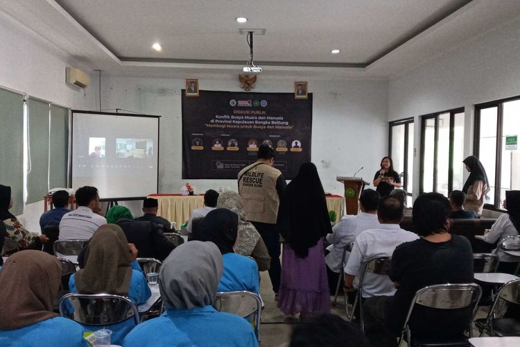 Diskusi publik konflik buaya dan manusia di Universitas Muhammadiyah Bangka Belitung, Pangkalpinang, Rabu (28/2/2024).