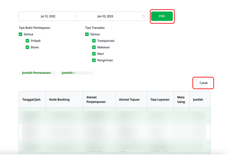 Cara cetak pengeluaran di layanan ojol Grab (/Caroline Saskia Tanoto)