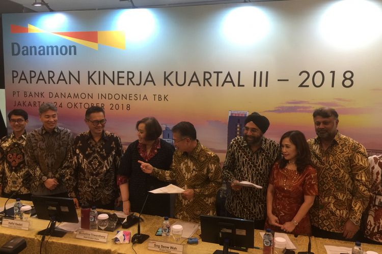 Laporan Keuangan Kuartal III tahun 2018 Bank Danamon di Menara Bank Danamon, Rabu (24/10/2018)