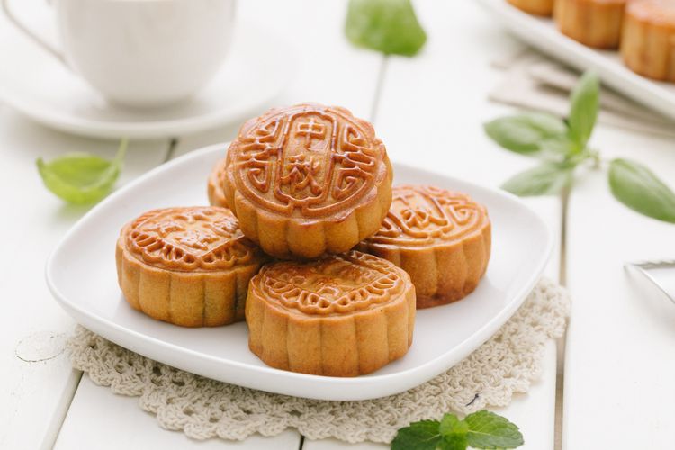 ilustrasi kue bulan atau mooncake. 