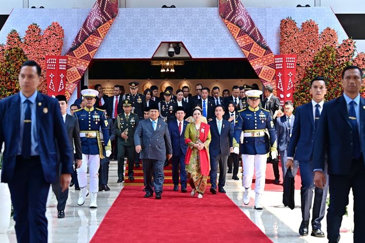 Presiden Prabowo Subianto dan Ketua DPR RI Puan Maharani dalam sidang tahunan MPR RI dan Sidang Bersama DPR-DPD RI di Kompleks Parlemen, Senayan, Jakarta Pusat, Jumat (15/8/2025).