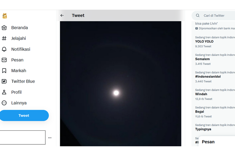 Tangkapan layar unggahan yang memperlihatkan halo bulan