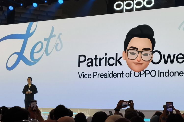 Vice President of Oppo Indonesia, Patrick Owen di panggung peluncuran Oppo Reno 14 Series di Spike Air Dome, PIK 2, Kabupaten Tangerang, Kamis (17/7/2025).