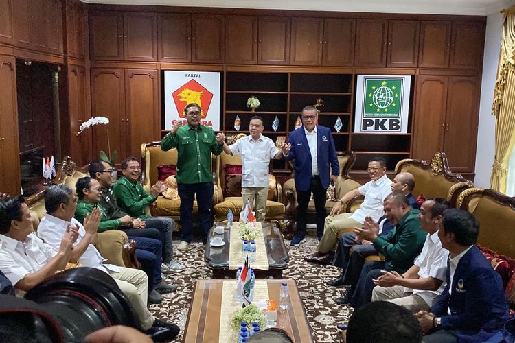 Ketiga pimpinan parpol Gerindra, PKB dan Nasdem bertemu di Sekber Gerindra-PKB, Jalan Ki Mangunsarkoro 1, Menteng, Jakarta, Kamis (26/1/2023). 