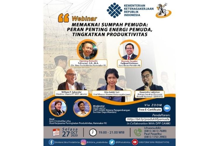 Webinar bertajuk Memaknai Sumpah Pemuda: Peran Penting Energi Pemuda, Tingkatkan Produktivitas (Dok. Kementerian Ketenagakerjaan)