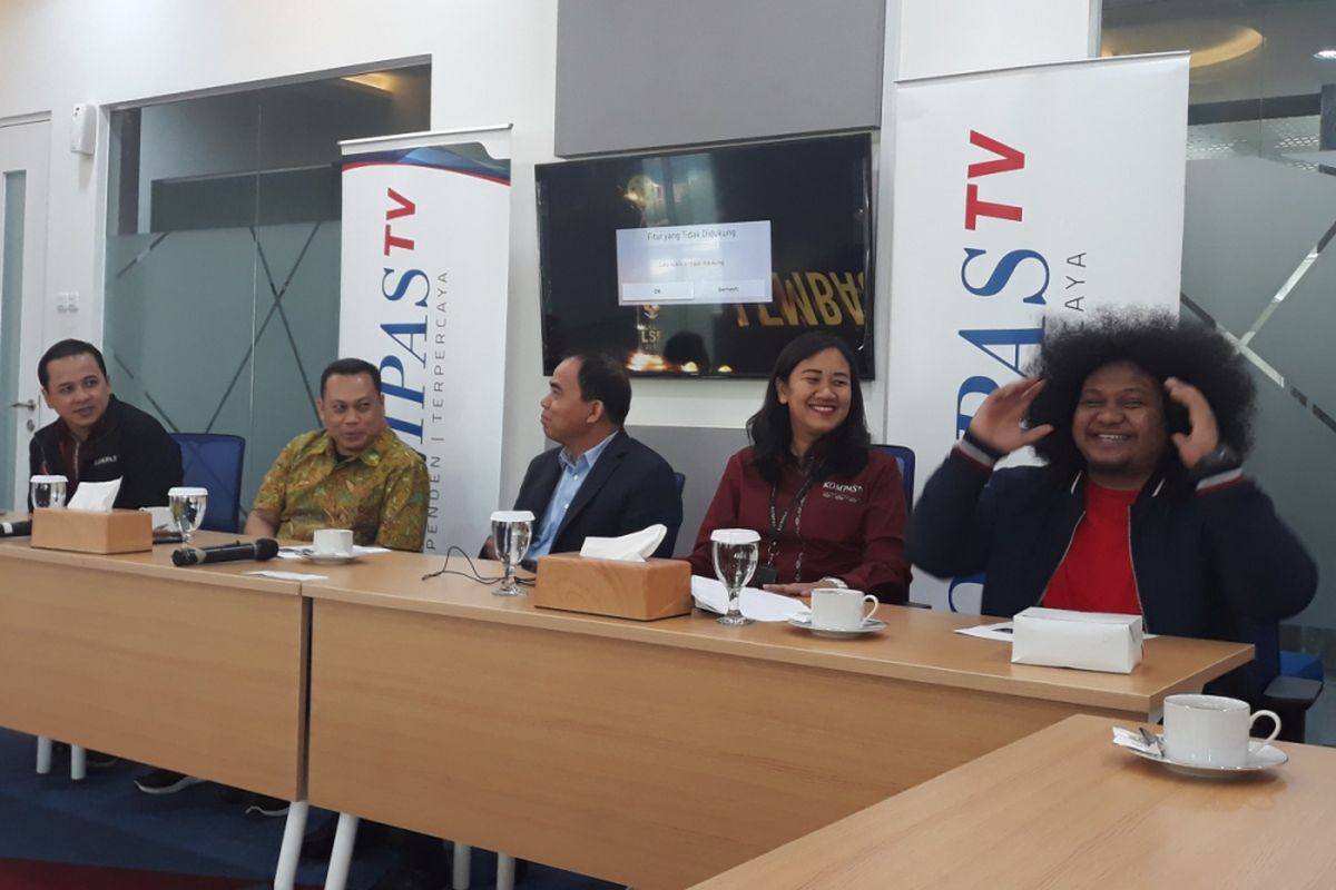 Konferensi pers Anugerah LSF 2018 dihadiri Komisioner LSF Rommy Fibri, komika Babe Cabiita, dan jajaran petinggi KompasTV di Menara Kompas, Jakarta Pusat, Kamis (18/10/2018).