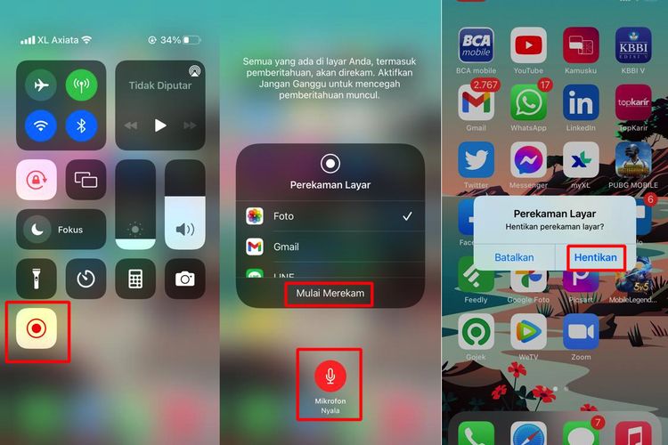 Ilstrasi cara rekam layar con el iPhone