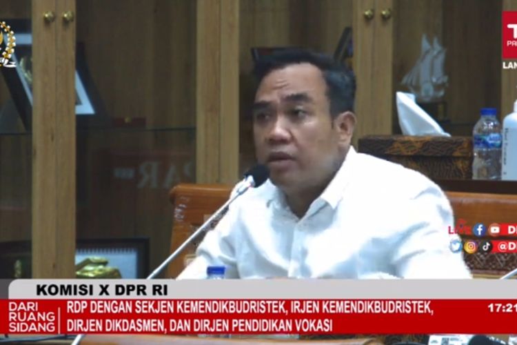 Tangkapan layar anggota Komisi X DPR dari Fraksi Gerindra Ali Zamroni dalam rapat dengar pendapat (RDP) membahas PPDB 2023, Rabu (12/7/2023).