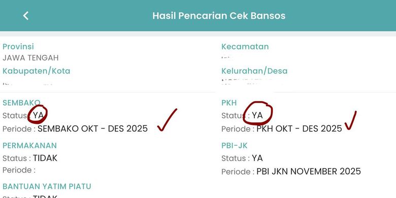 Tangkapan layar hasil pencarian cek bansos Kemensos.  Cek bansos Kemensos 2026. Cara cek penerima BPNT 2026. Cek BPNT 2026. Cara cek penerima BPNT Februari 2026.