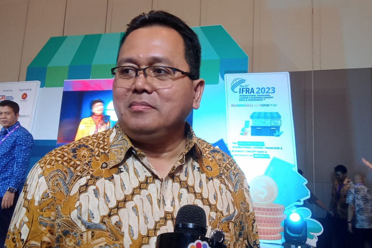 Direktur Bina Usaha Perdagangan Kementerian Perdagangan Septo Soepriyatno saat ditemui di pameran Franchise di ICE BSD Tangerang, Jumat (25/8/2023).