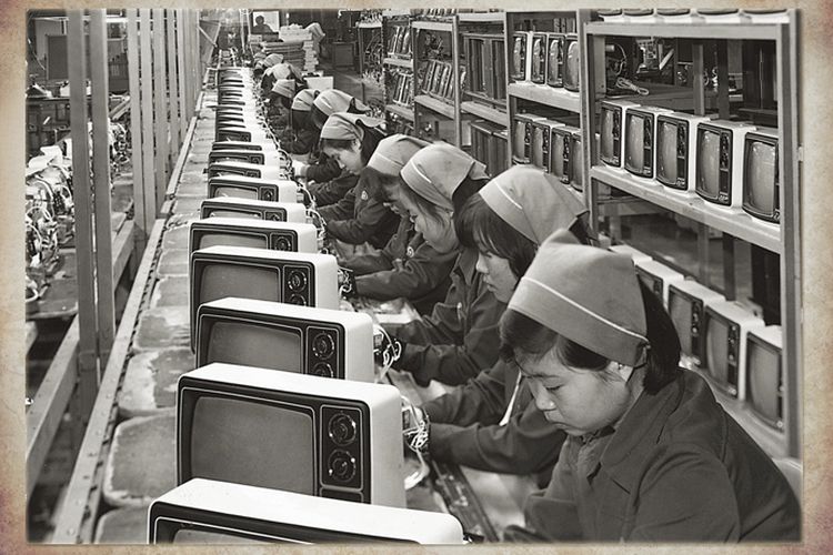 Pabrik televisi Samsung pada tahun 1978 di Korea Selatan