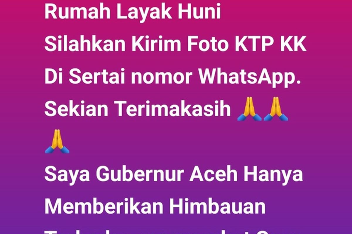 Akun Facebook palsu yang mengatasnamakan Gubernur Aceh, Muzakir Manaf atau yang akrab disapa Mualem.
