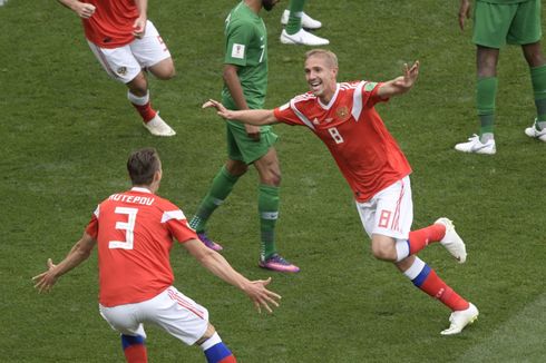 Yuri Gazinskiy Cetak Gol Pertama, Babak Pertama Rusia Ungguli Arab Saudi 2-0