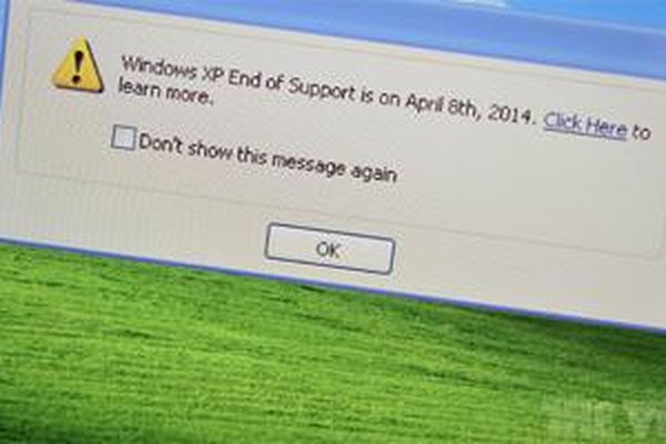 Pesan pop-up yang akan muncul pada 8 Maret untuk mengingatkan pengguna Windows XP agar melakukan upgrade OS