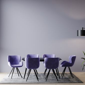ilustrasi ruang makan berwarna lavender
