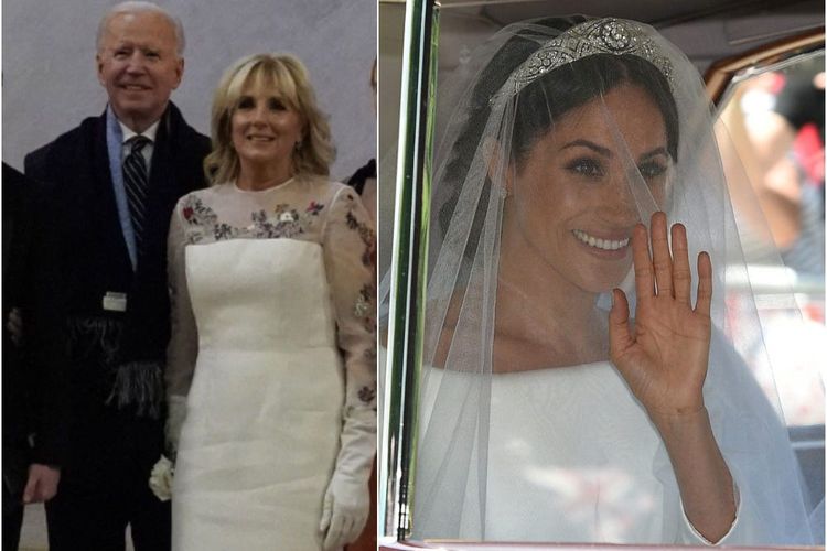 Gaun Jill Biden saat pelantikan suaminya sebagai presiden Amerika Serikat dikatakan terinspirasi dari veil pernikahan Meghan Markle.