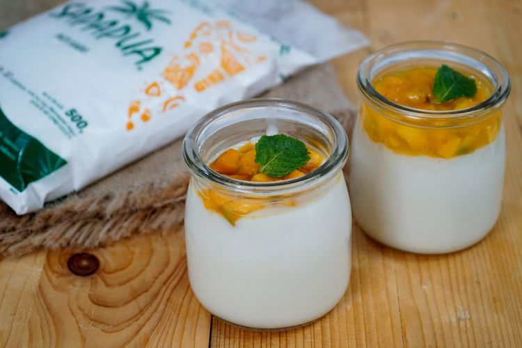 Kreasi dessert berbahan tepung sagu Mango Sago Panna Cotta, Jumat (17/9/2021).