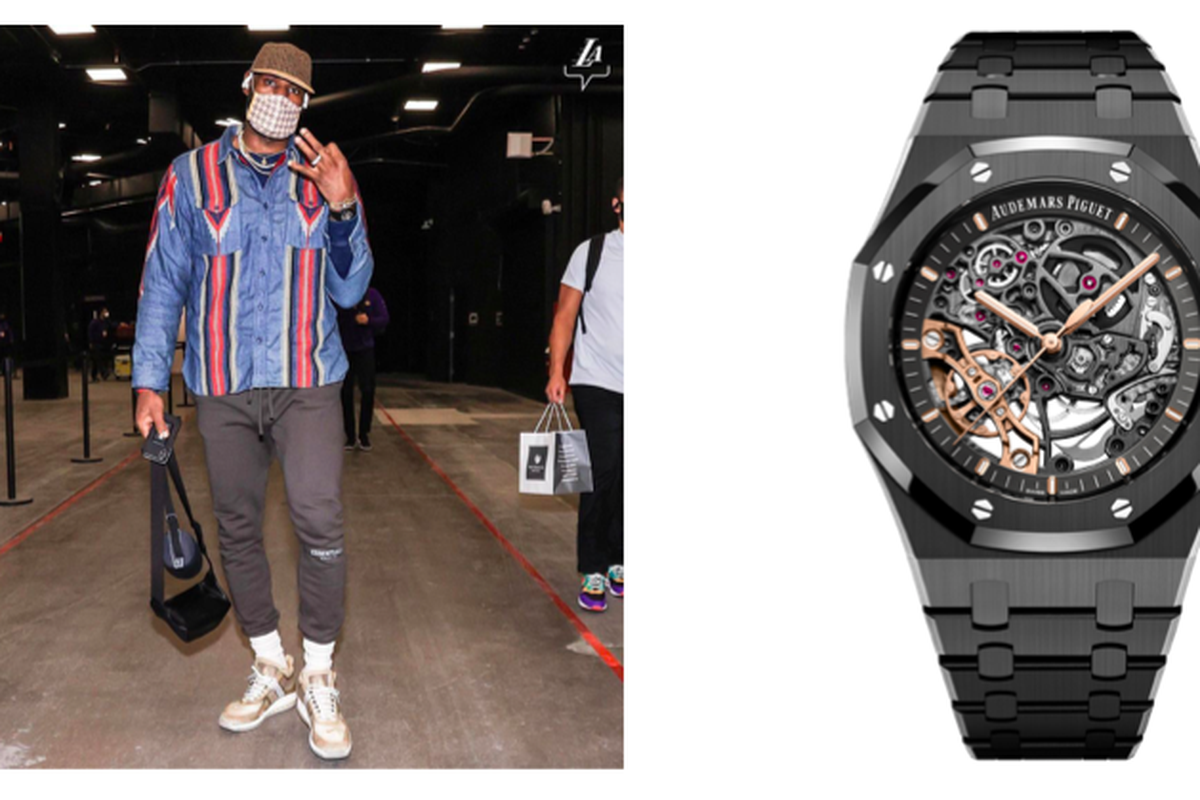 Pebasket LeBron James dengan jam tangan Audemars Piguet black ceramic Royal Oak pilihannya.