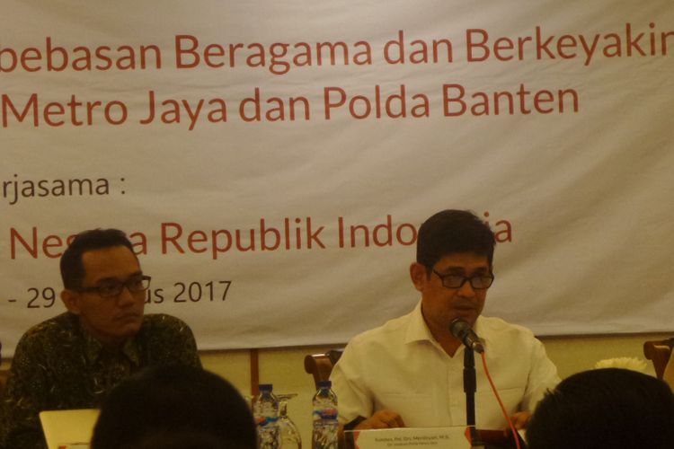 Diskusi bertajuk Peran Polri dalam Melindungi Kebebasan Beragama dan Berkeyakinan di Wilayah Hukum Polda Metro Jaya dan Polda Banten di Jakarta, Selasa (29/8/2017).