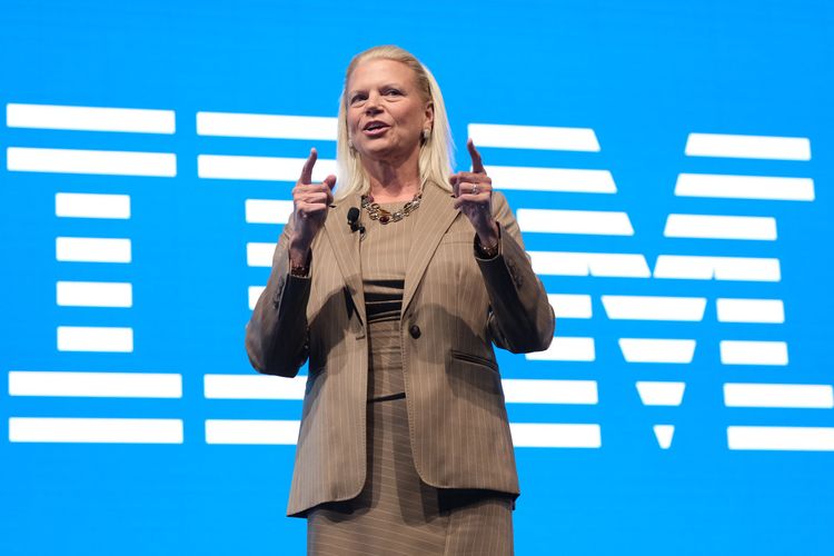 FRANKFURT AM MAIN, GERMANY - SEPTEMBER 11: Ginni Rometty, CEO of IBM, speaks during the press days at the 2019 IAA Frankfurt Auto Show on September 11, 2019 in Frankfurt am Main, Germany. The IAA will be open to the public from September 12 through 22. (Photo by Sean Gallup/Getty Images)