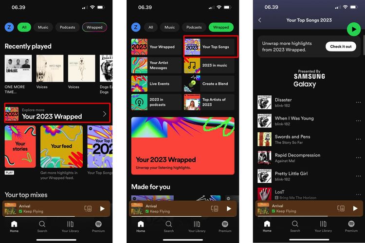 Ilustrasi cara melihat Top Song di Spotify Wrapped 2023.