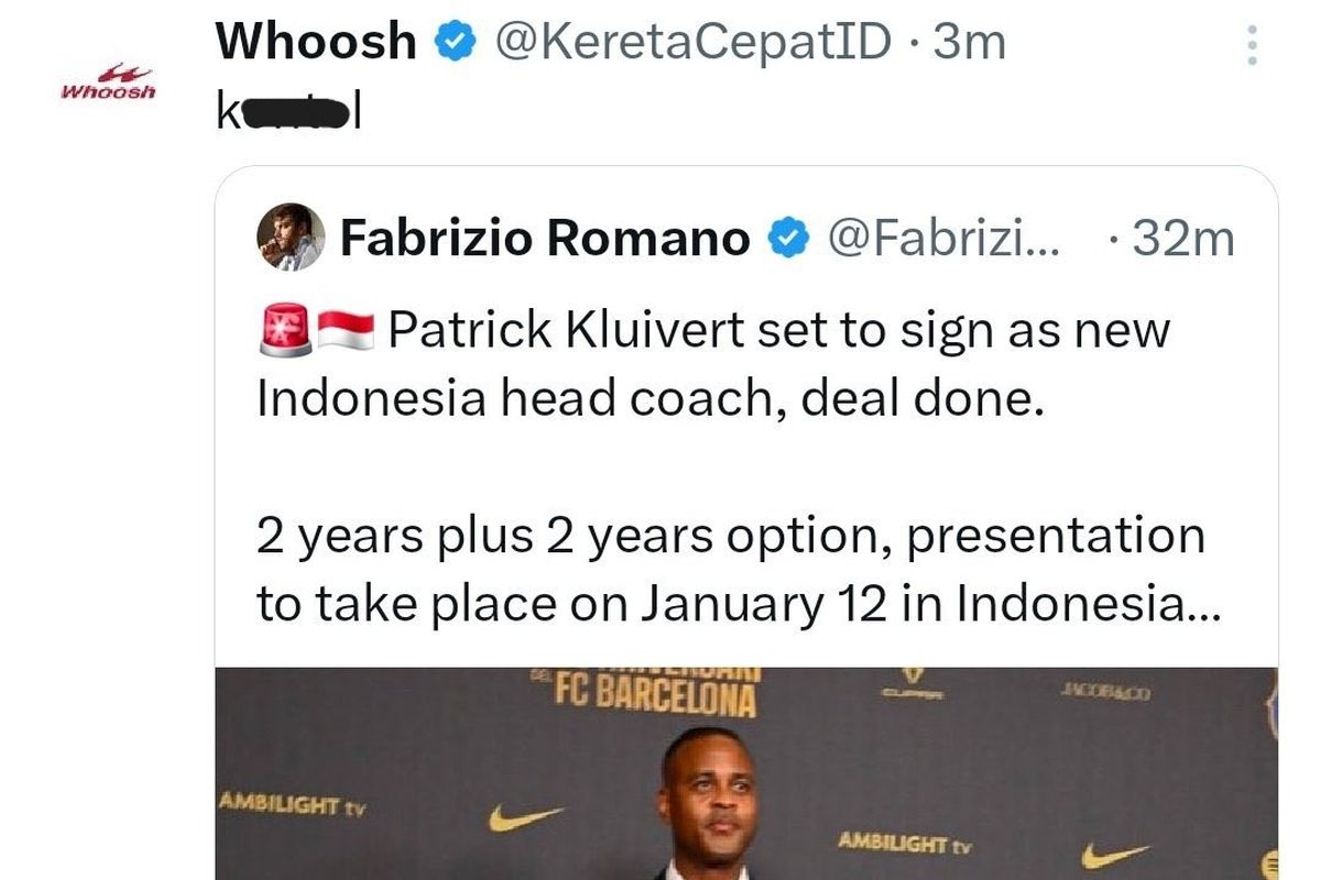 Buntut Komentar Tak Pantas di Akun X Fabrizio Romano, Admin Medsos KCIC Disanksi