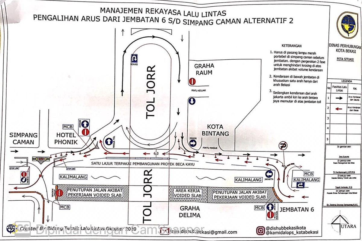 Skema pengalihan arus di Jalan KH Noe Ali, Bekasi