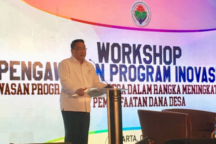Menteri Desa, Pembangunan Daerah Tertinggal, dan Transmigrasi (Mendes PDTT) Eko Putro Sandjojo saat membuka Workshop Pengawasan Program Inovasi Desa, di Hotel Sultan, Jakarta, Kamis (4/7/2019).