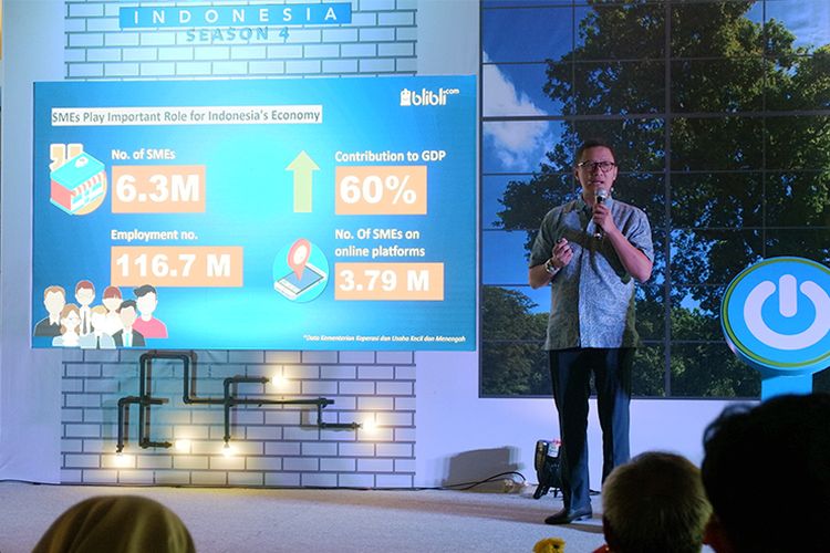 Deputi CMO Blibli.com Andy Adrian saat memaparkan program The Big Start kepada tamu undangan yang hadir.