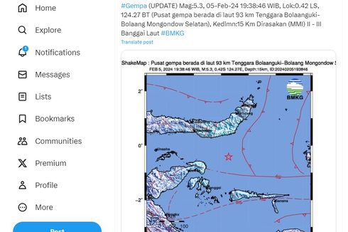 Gempa Magnitudo 5,3 Guncang Bolaang Mongondow Selatan, Tak Berpotensi Tsunami