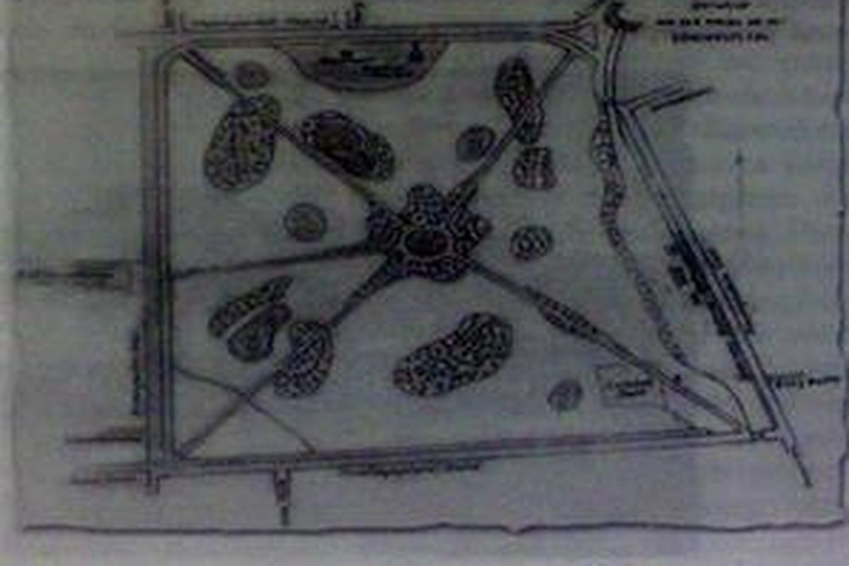 Rencana Silang Monas tahun 1892. Peta ini diambil dari tulisan Siswadhi 