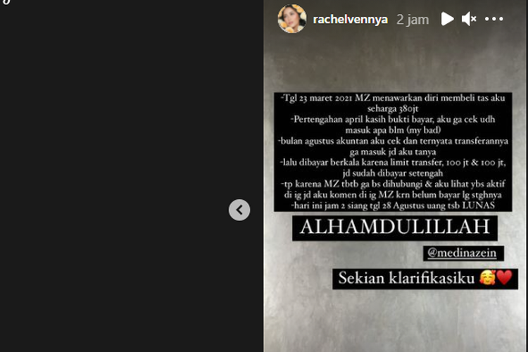 Rachel Vennya Jelaskan Kronologi Sampai Tagih Utang Medina Zein Di ...