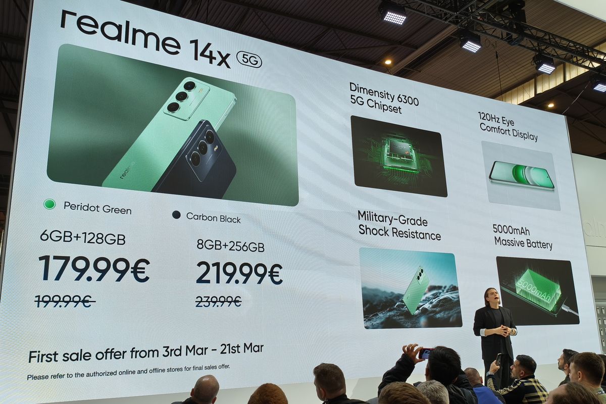 Realme 14x meluncur global di acara MWC 2025 yang dihadiri KompasTekno, Senin (3/3/2025).